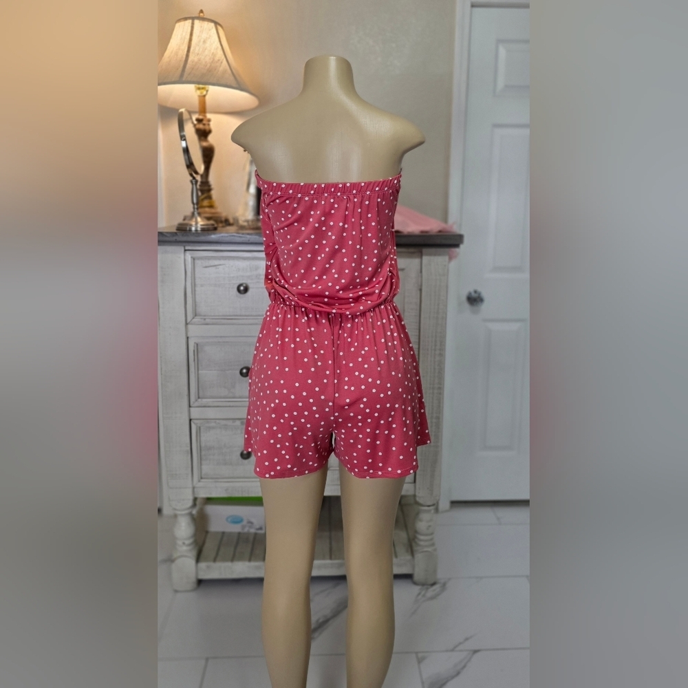 Ariella Pink and White Polka Dot Romper - Picture 3 of 4